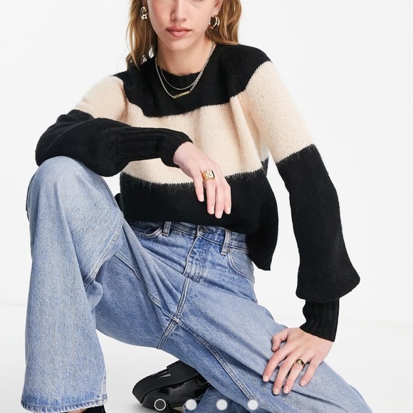 All Saints Sweaters - All Saints Black and Cream Striped Sweater